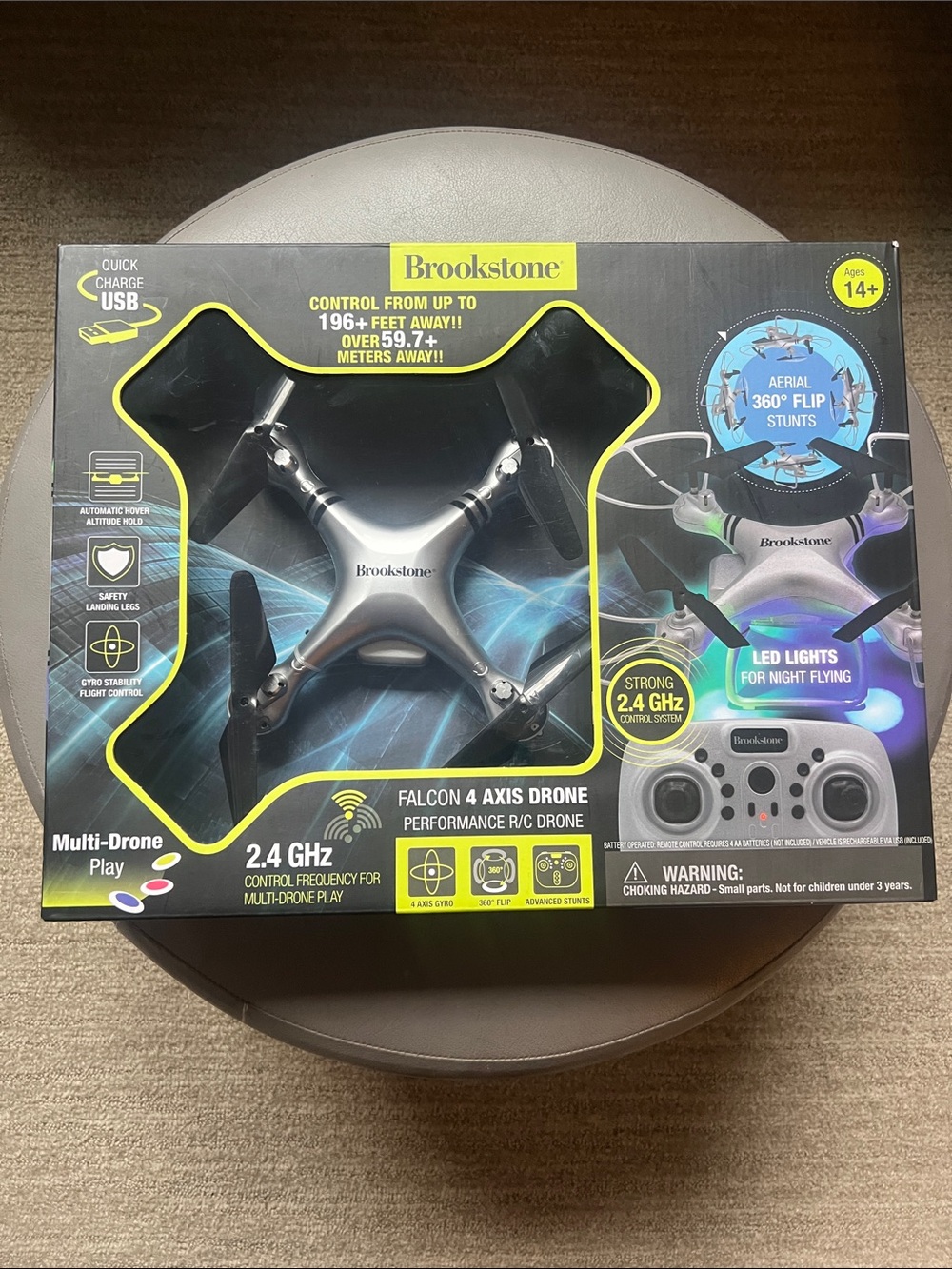 Brookstone Silver and Black Falcon 4-Axis Drone with LED Lights